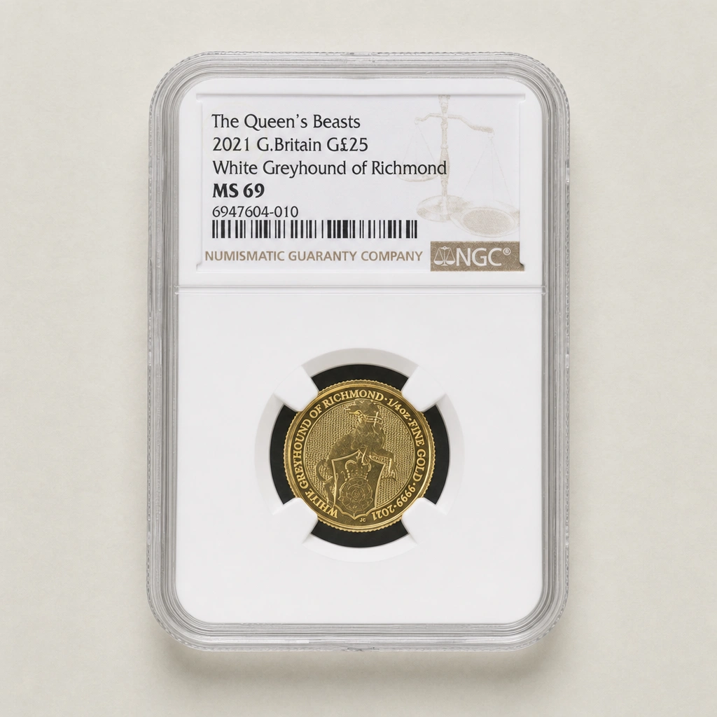 2021 1/4oz Gold The Queen's Beasts White Greyhound of Richmond NGC MS69