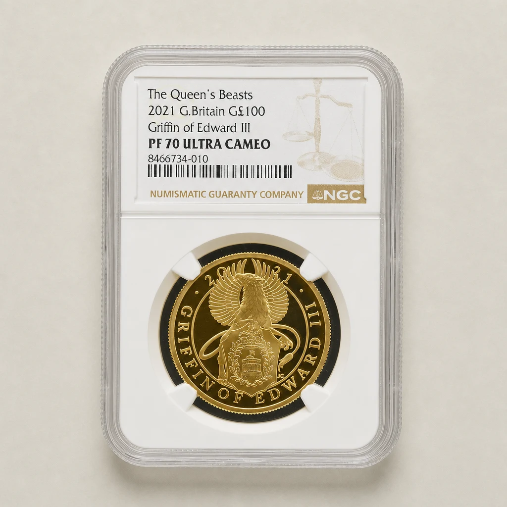 2021 1oz Gold Proof The Queen's Beasts Griffin of Edward III NGC PF70 (UCAM)