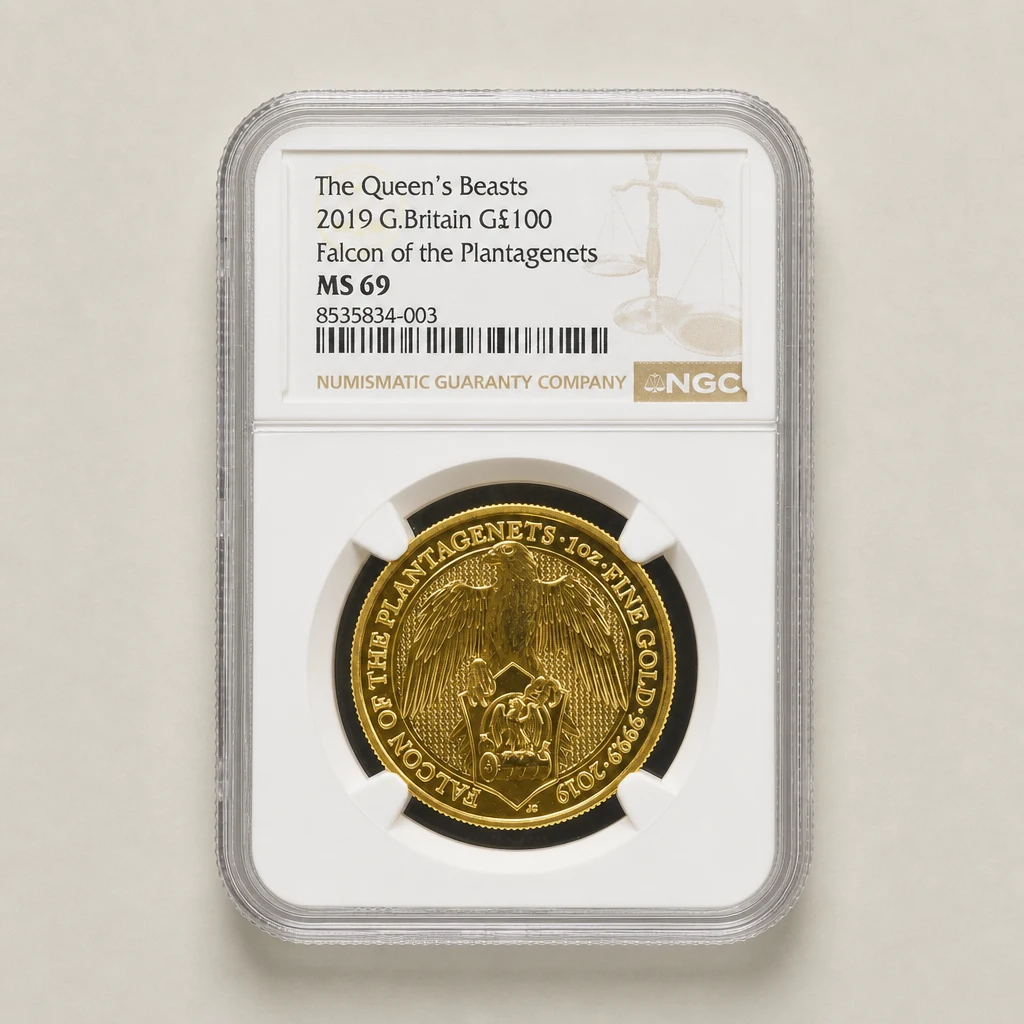 2019 1oz Gold The Queen's Beasts Falcon of the Plantagenets NGC MS69