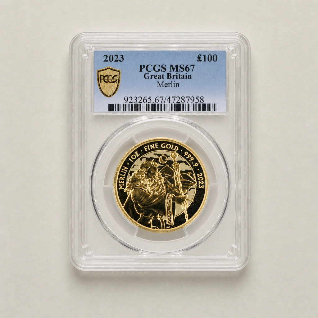 2023 1oz Gold Myths & Legends Merlin PCGS MS67