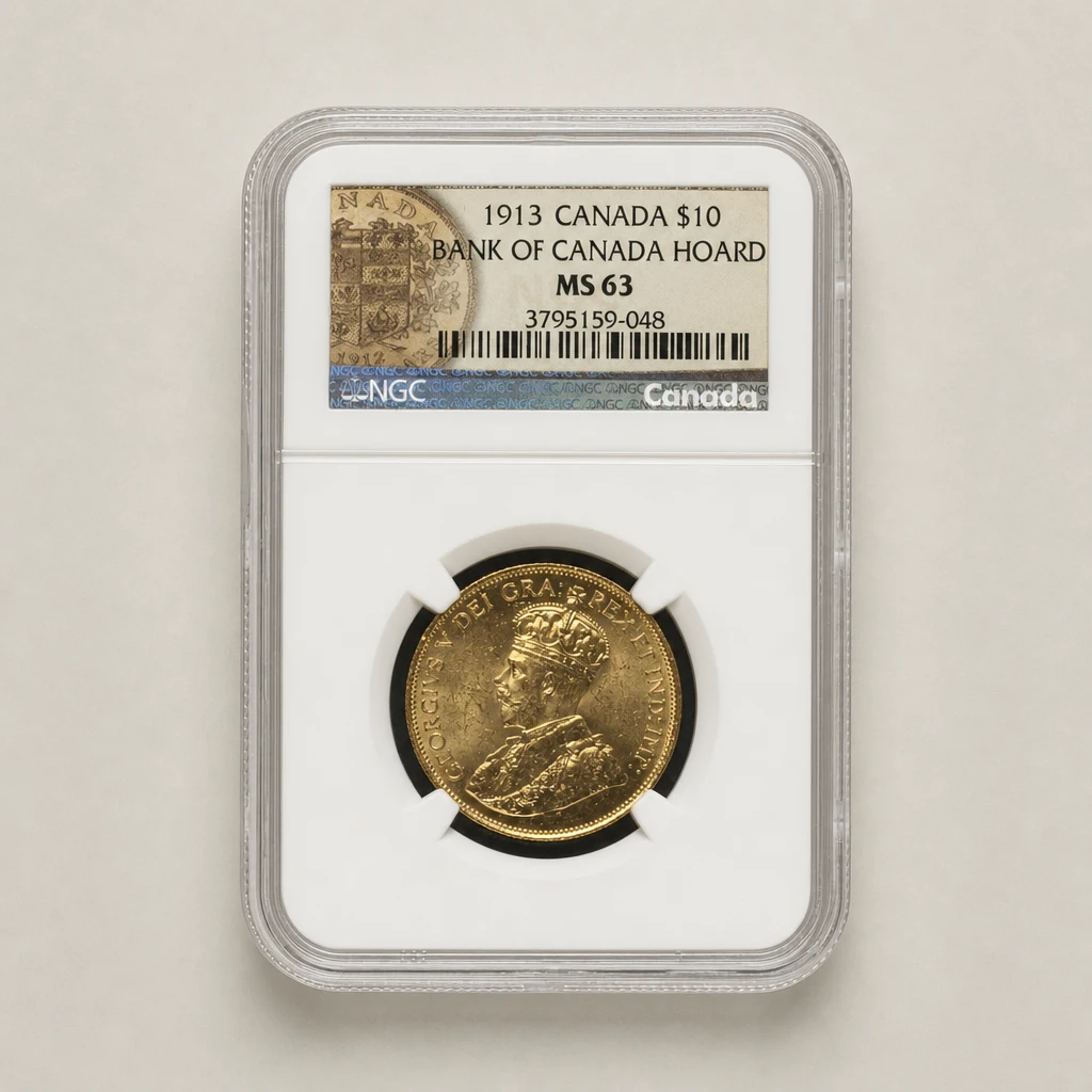 1913 1oz Gold Bank of Canada Hoard NGC MS63