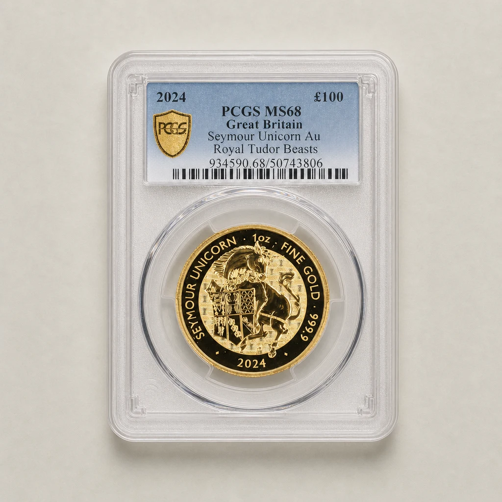 2024 1oz Gold The Tudor Beasts Seymour Unicorn PCGS MS68