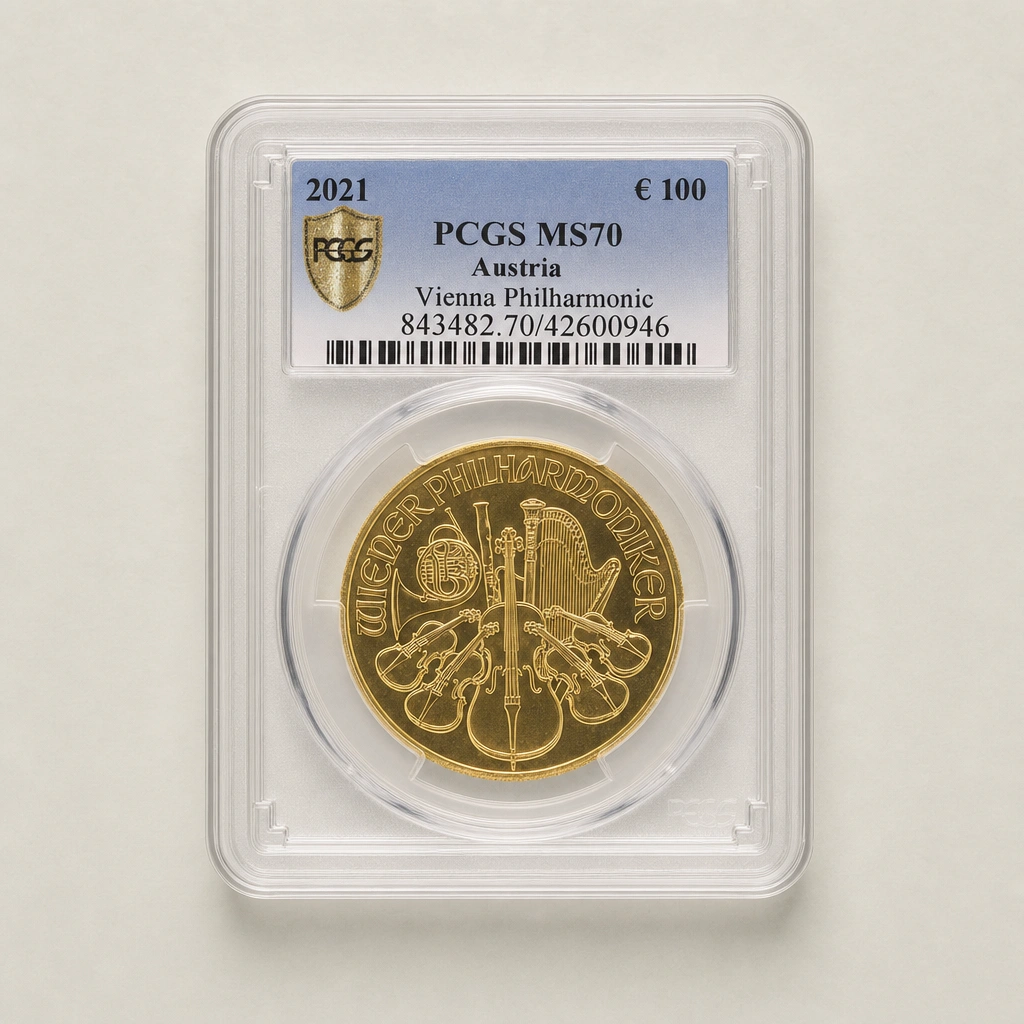 2021 1oz Gold Austrian Philharmonic PCGS MS70