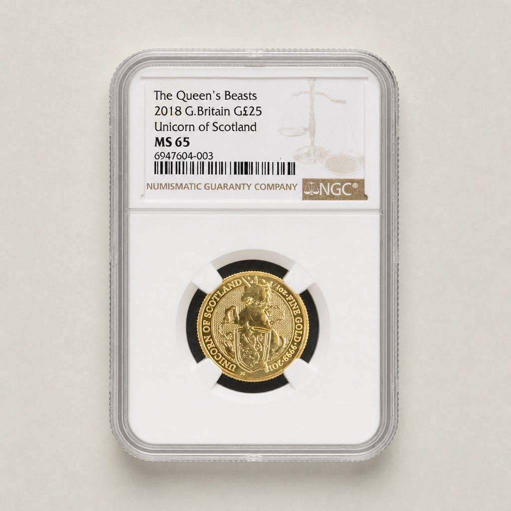 2018 1/4oz Gold The Queen's Beasts Unicorn of Scotland NGC MS65