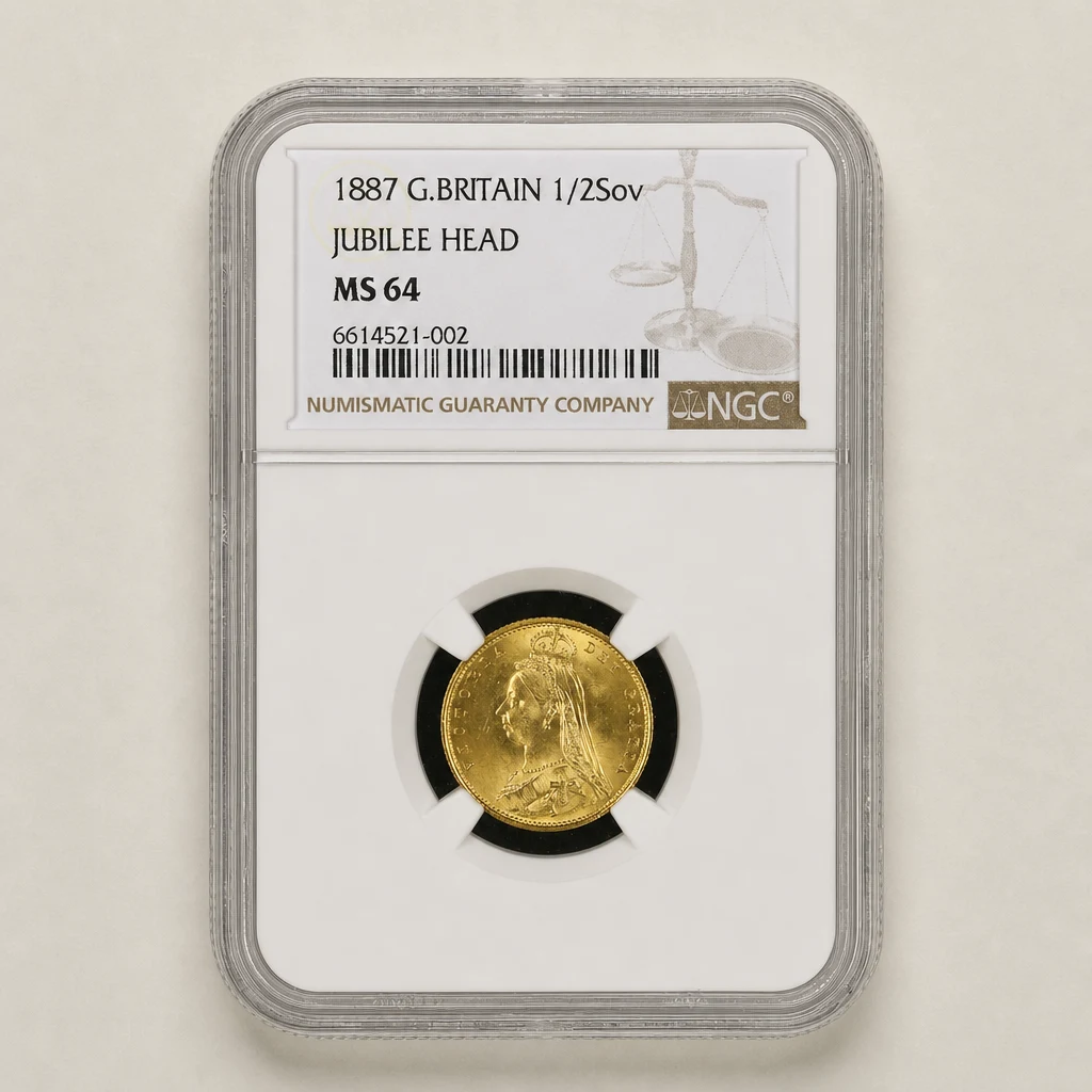 1887 Gold Half Sovereign Shield Back NGC MS64