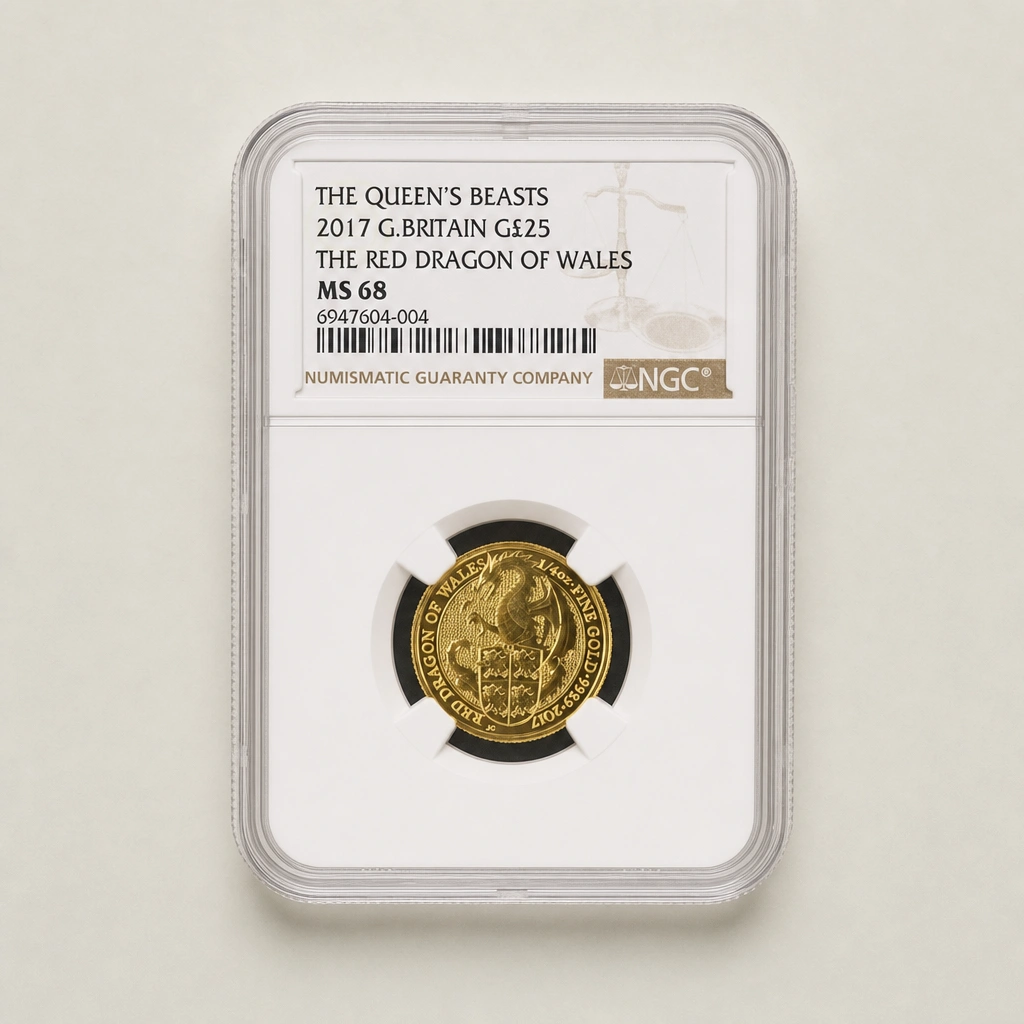 2017 1/4oz Gold The Queen's Beasts Red Dragon of Wales NGC MS68
