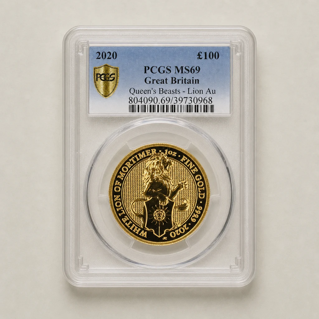 2020 1oz Gold The Queen's Beasts White Lion of Mortimer PCGS MS69