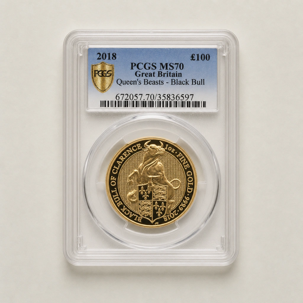 2018 1oz Gold The Queen's Beasts Black Bull of Clarence PCGS MS70