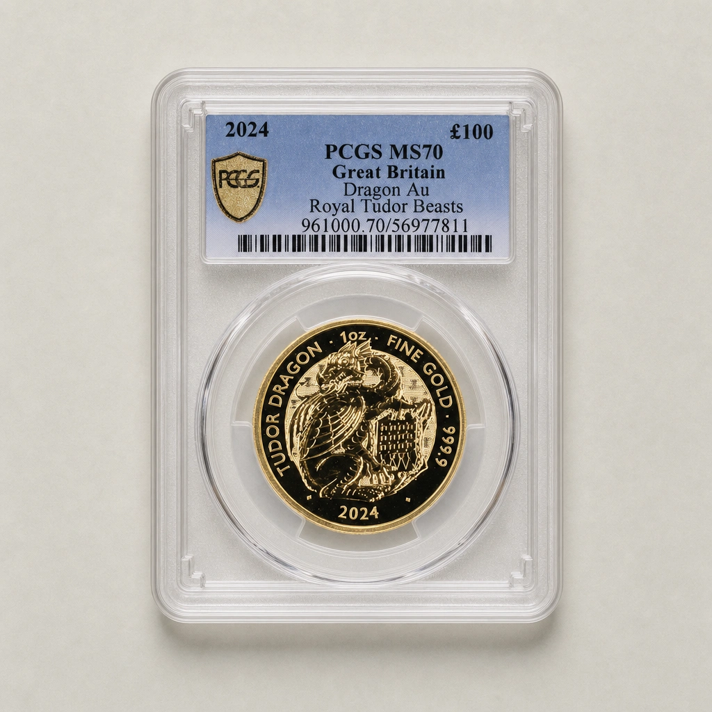 2024 1oz Gold The Tudor Beasts Dragon PCGS MS70