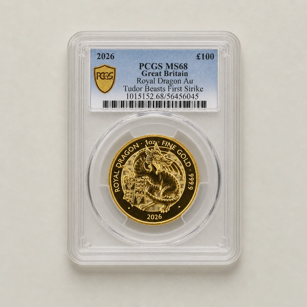 2026 1oz Gold The Tudor Beasts Royal Dragon PCGS MS68