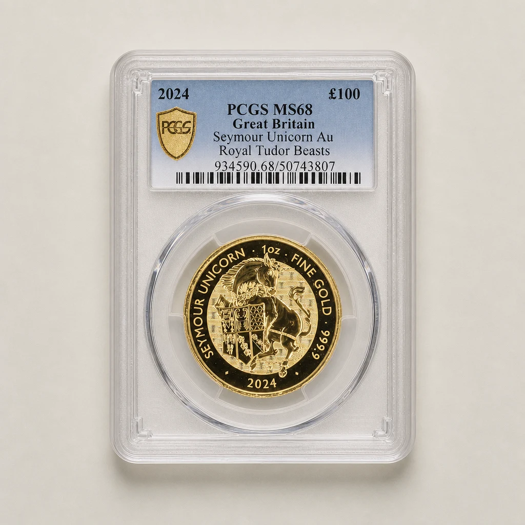 2024 1oz Gold The Tudor Beasts Seymour Unicorn PCGS MS68