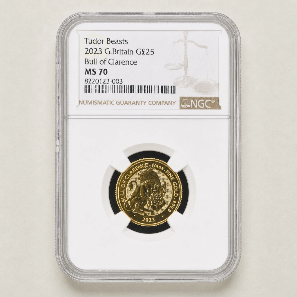 2023 1/4oz Gold The Tudor Beasts Bull of Clarence NGC MS70