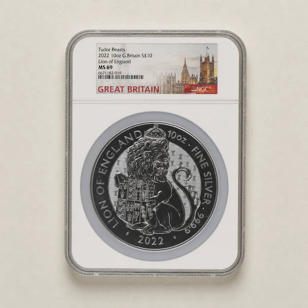 2022 10oz Silver The Tudor Beasts Lion of England NGC MS69