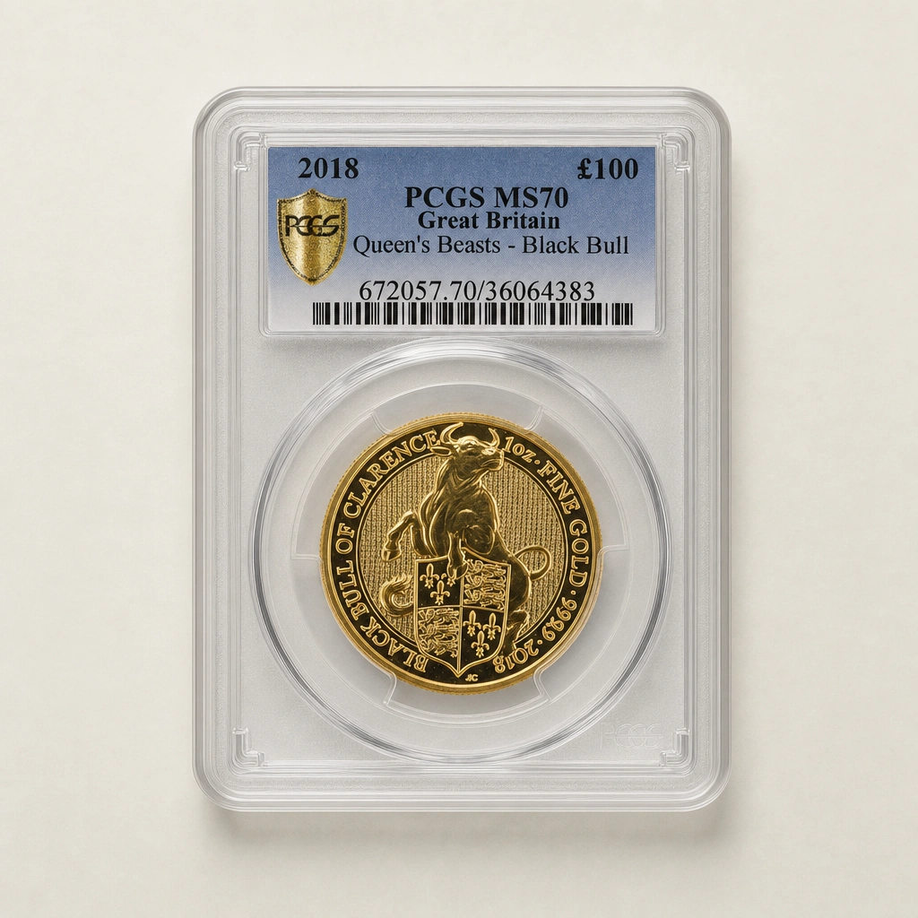2018 1oz Gold The Queen's Beasts Black Bull of Clarence PCGS MS70