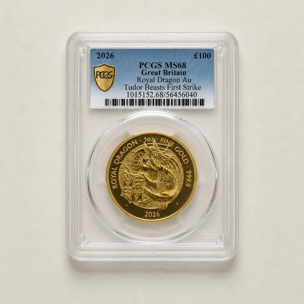 2026 1oz Gold The Tudor Beasts Royal Dragon PCGS MS68