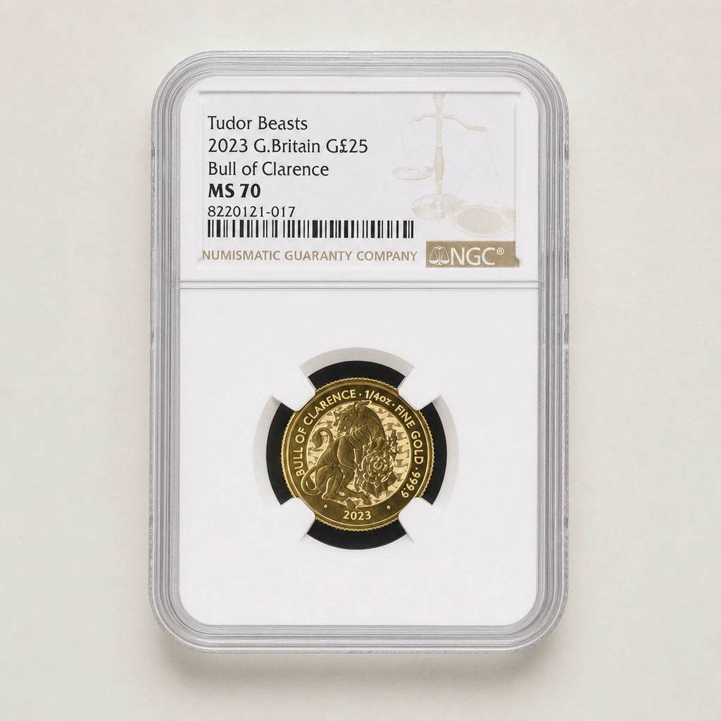 2023 1/4oz Gold The Tudor Beasts Bull of Clarence NGC MS70
