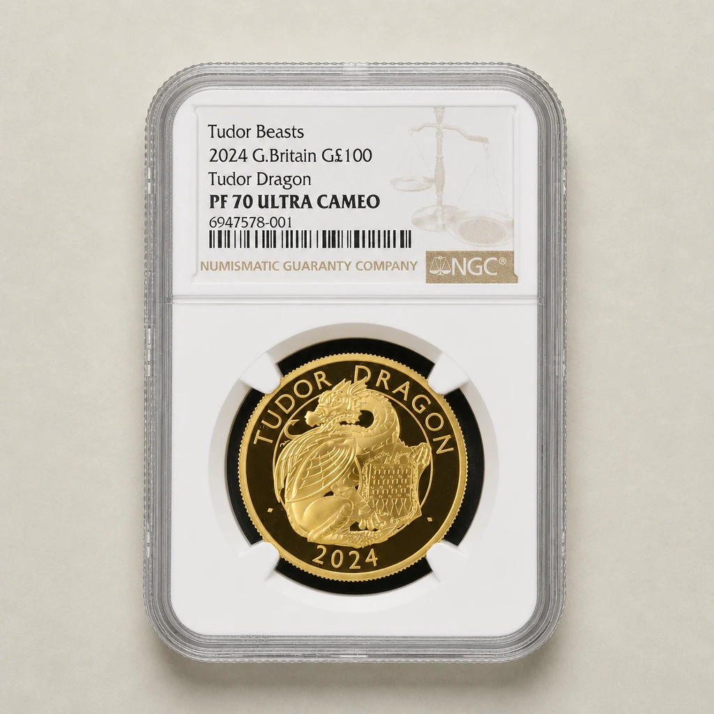 2024 1oz Gold The Tudor Beasts Dragon Proof NGC PF70 (UCAM)
