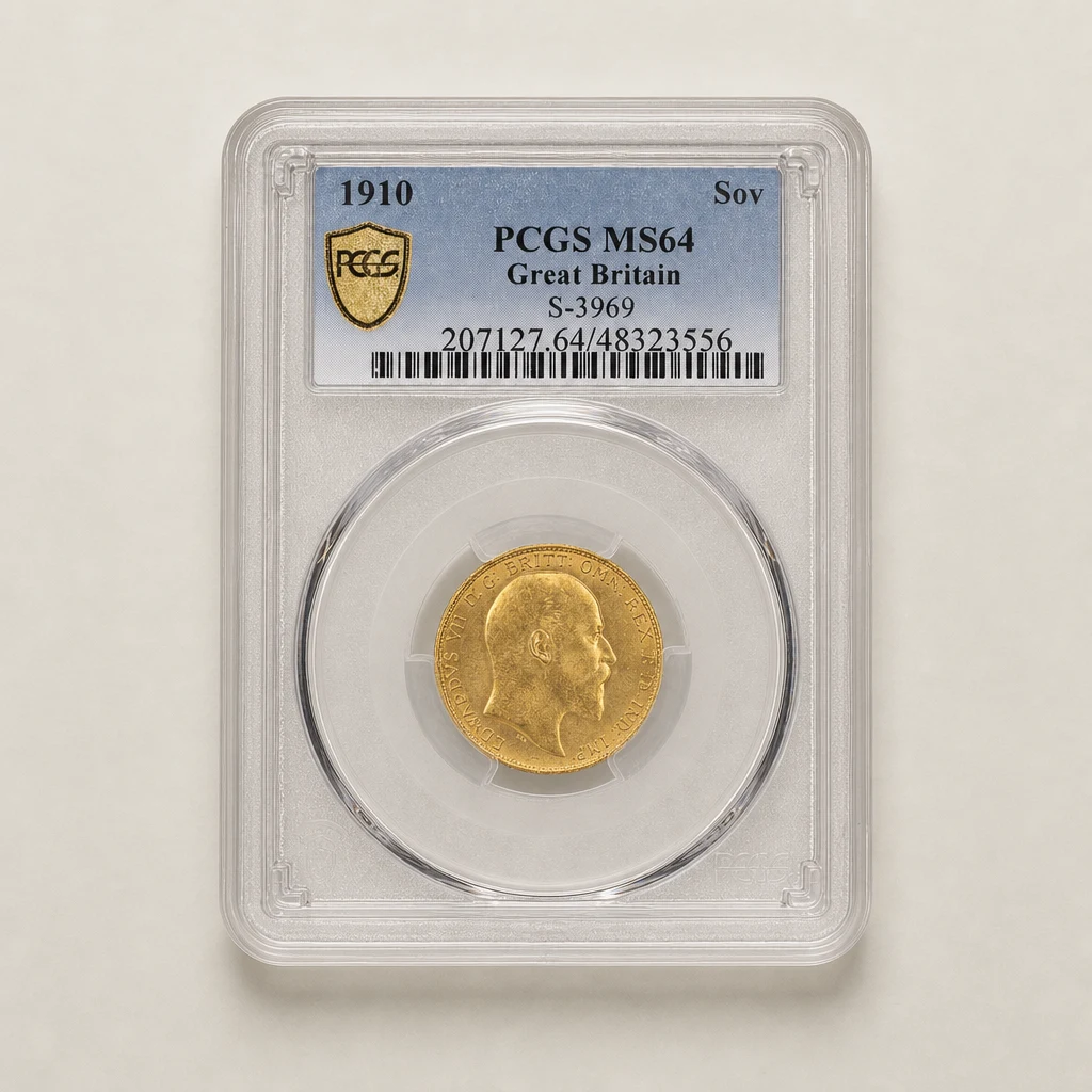 1910 Gold Sovereign Bare head - St. George PCGS MS64